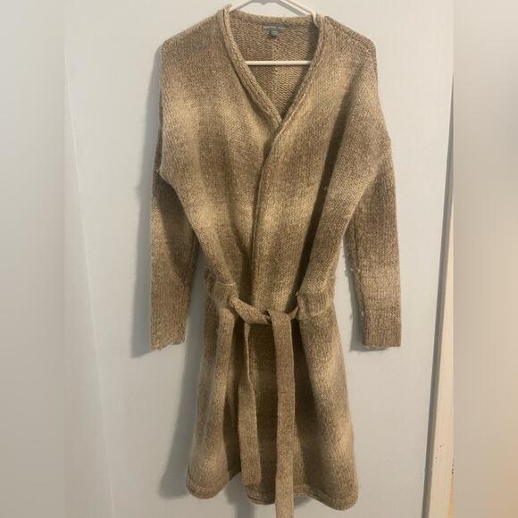 James Perse Women's size 3 Large Tan Ombre Long Belted Duster Cardigan Sweater - Picture 2 of 7